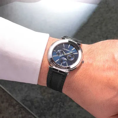 Montre "NEWPORT" – Slim Phase De Lune – Acier & Cuir