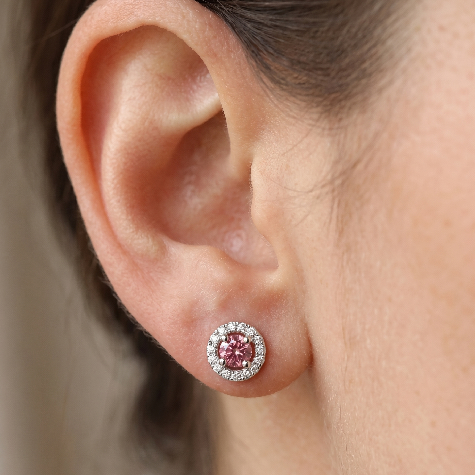 Boucles D’Oreilles Puces  - Tourmaline Rose De Namibie