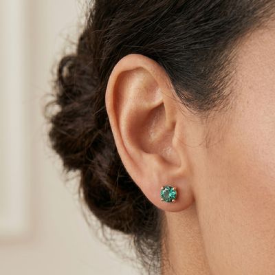 Boucles D’Oreilles Puces Solitaires - Tourmaline Bleu De Namibie