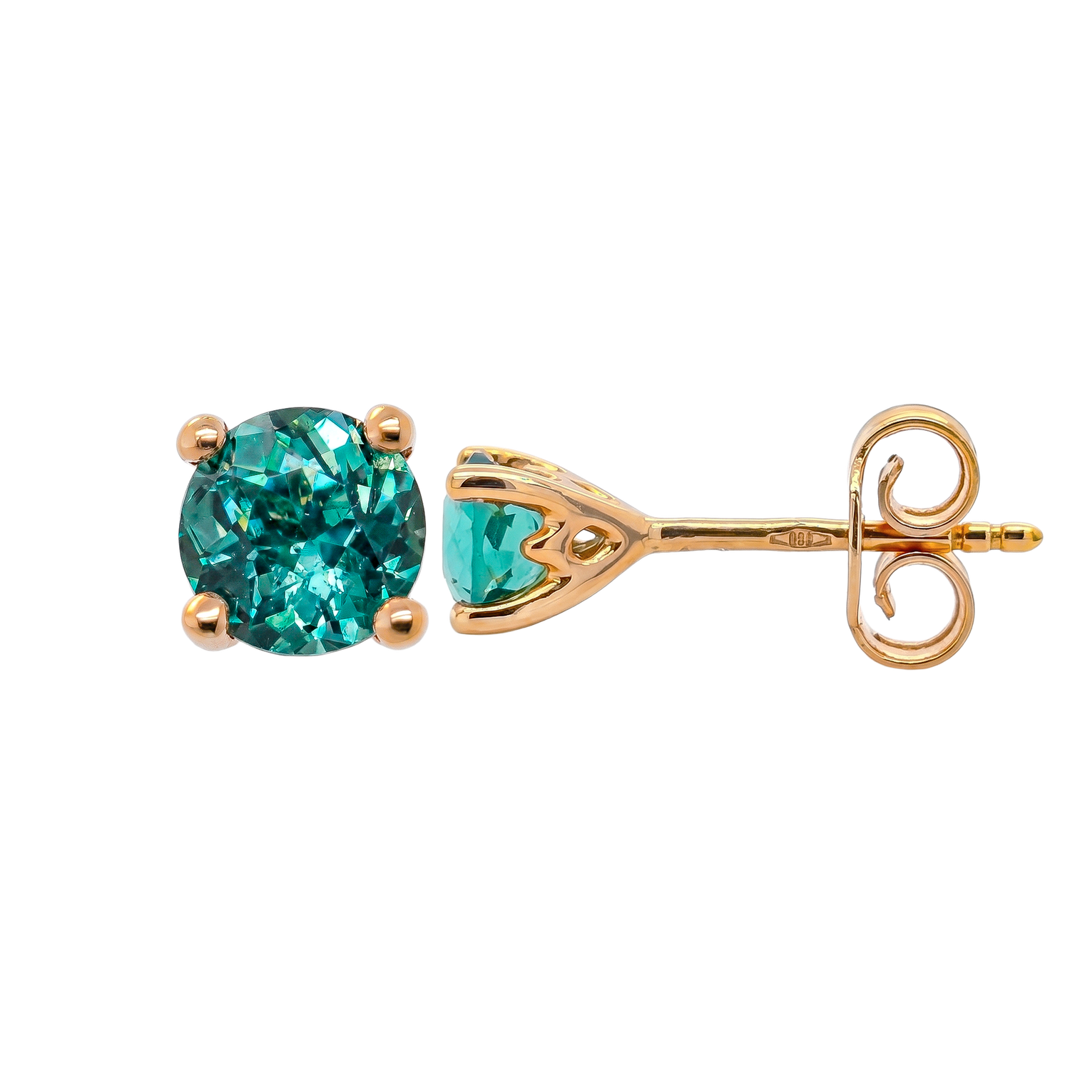Boucles D’Oreilles Puces Solitaires - Tourmaline Bleu De Namibie