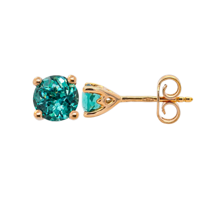 Boucles D’Oreilles Puces Solitaires - Tourmaline Bleu De Namibie