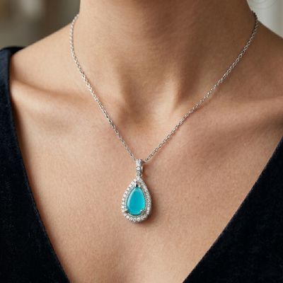 Pendentif Sertis Poire - Tourmaline Bleue Cabochon Namibie
