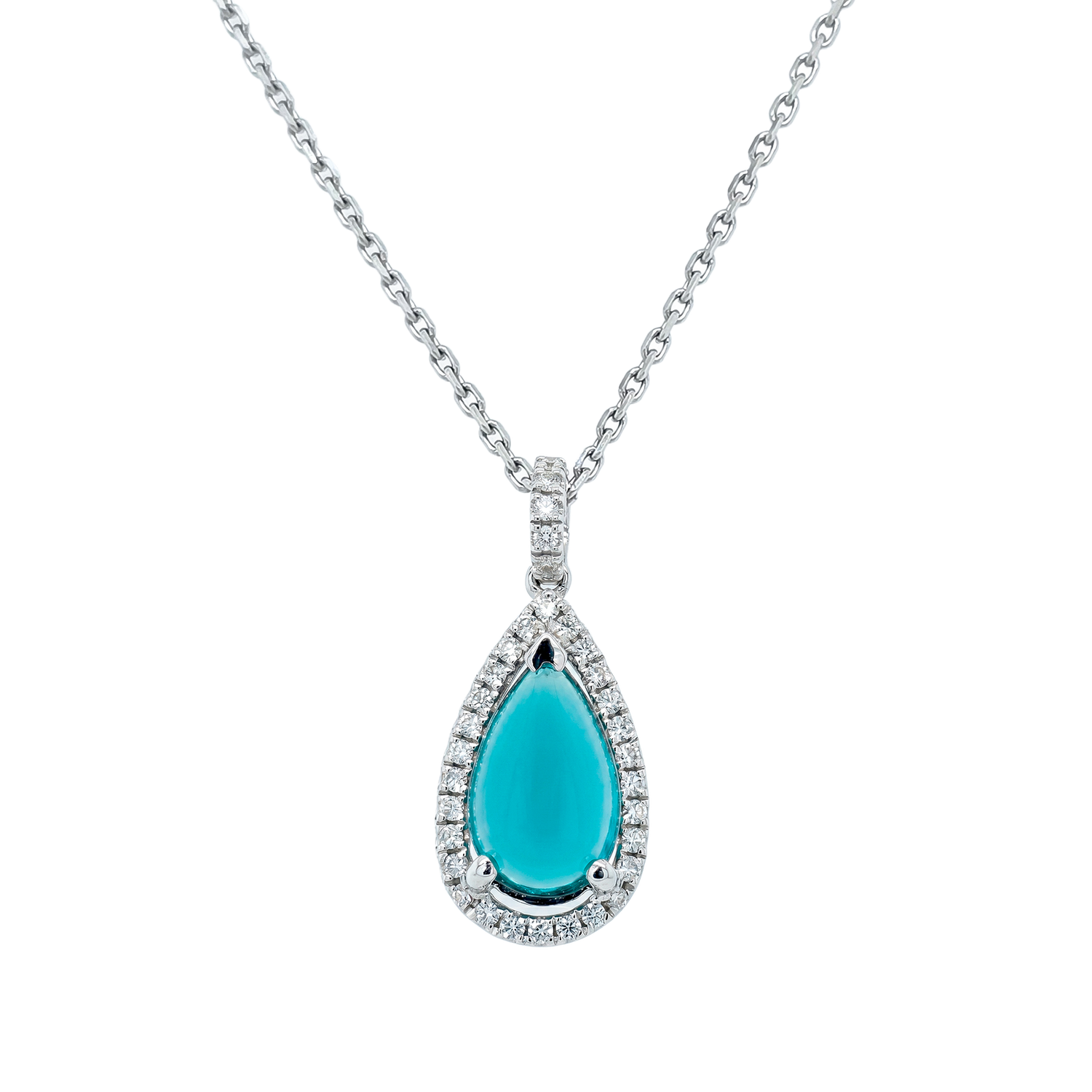 Collier Pendentif Poire - Tourmaline Bleue Cabochon