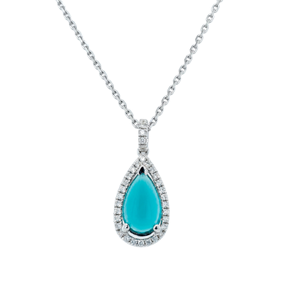 Collier Pendentif Poire - Tourmaline Bleue Cabochon