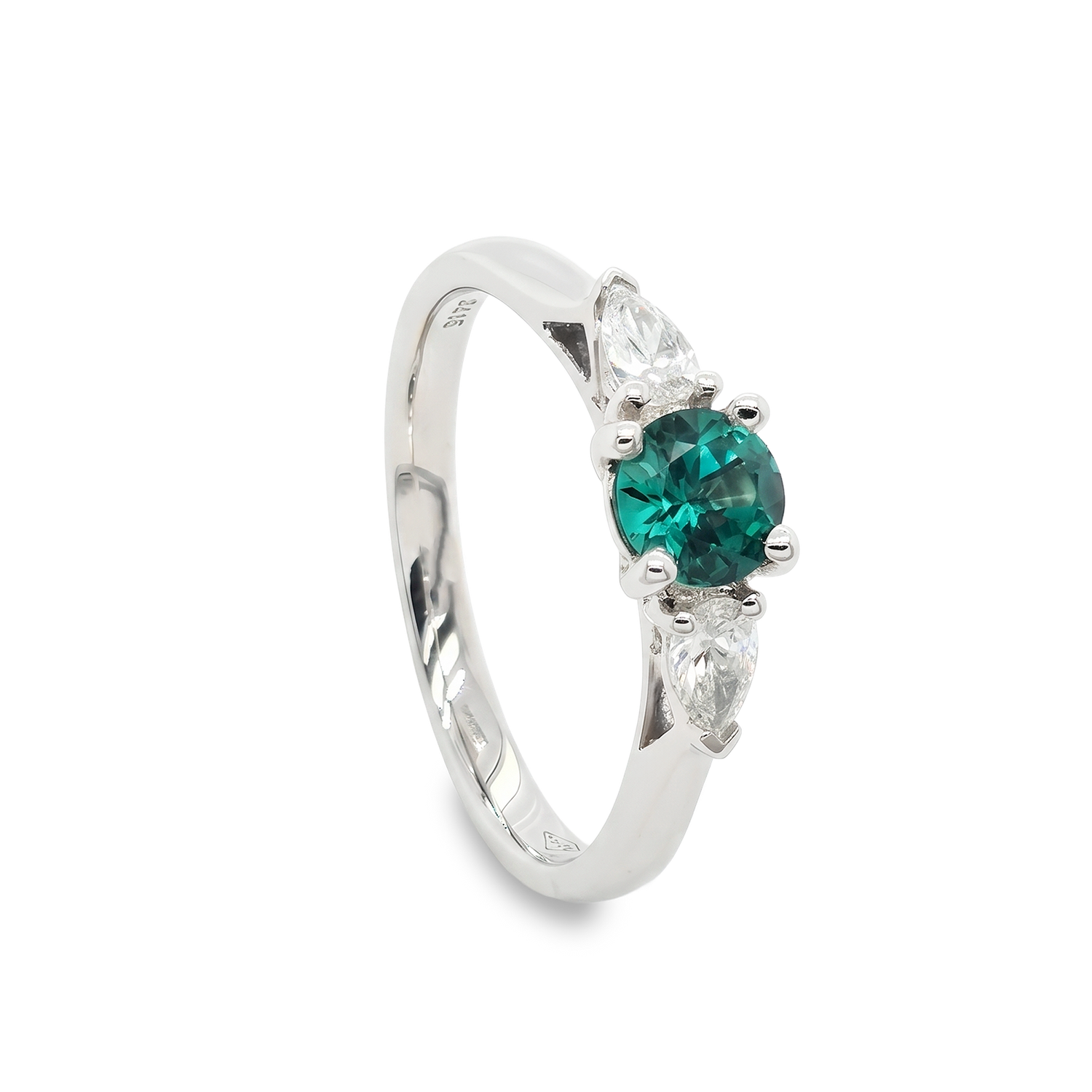 Bague Trilogie - Tourmaline Verte de Namibie & Diamants Poires