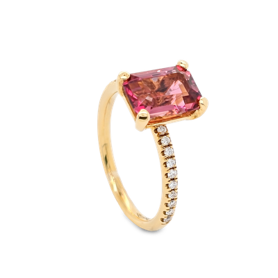 Bague Solitaire - Tourmaline Rose De Namibie