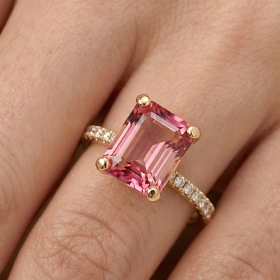 Bague Solitaire - Tourmaline Rose De Namibie