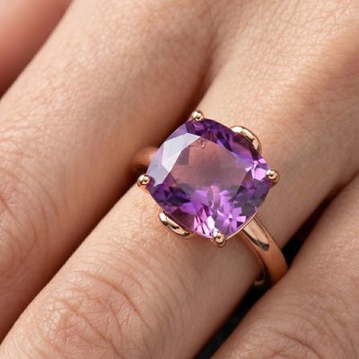 Bague - Améthyste Coussin Du Brésil - 2,55 CT