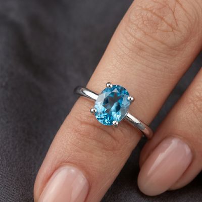 Bague - Aigue-Marine Ovale  Du Brésil