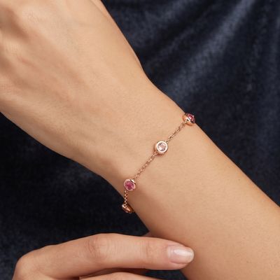 Bracelet Chaîne Or Rose -  5 Topazes du Brésil Sertis Clos
