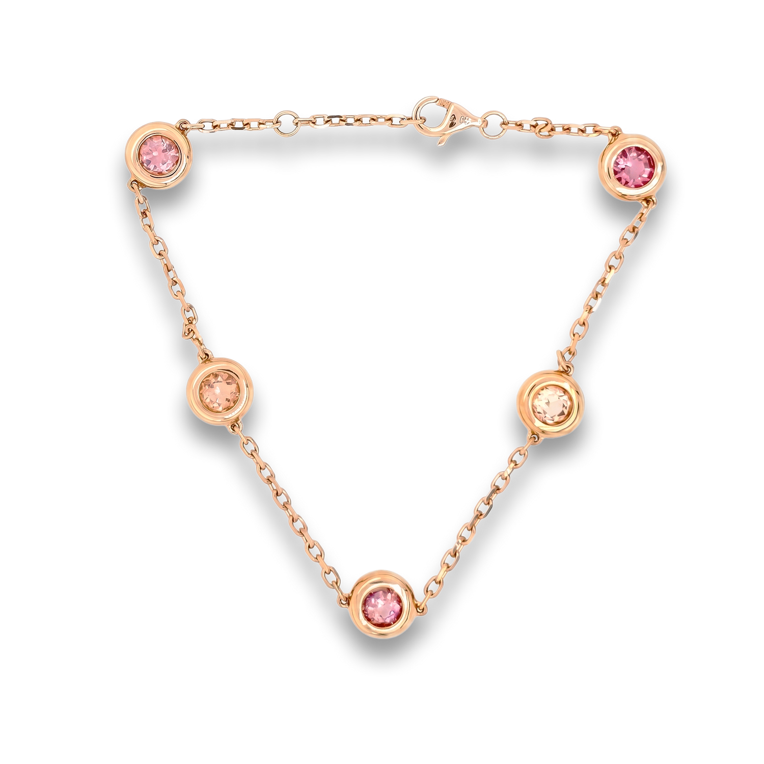 Bracelet Chaîne Or Rose -  5 Topazes du Brésil Sertis Clos