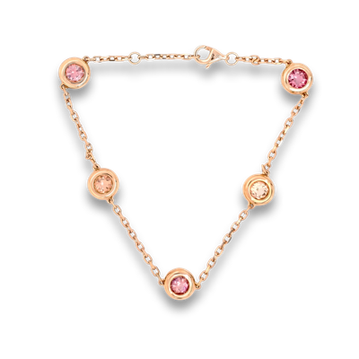 Bracelet Chaîne Or Rose -  5 Topazes du Brésil Sertis Clos