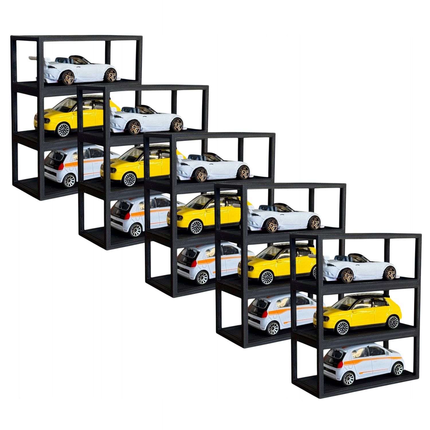 Zestaw 5 boxów na 3 samochodziki 1:64 kompatybilnych z Hot Wheels
