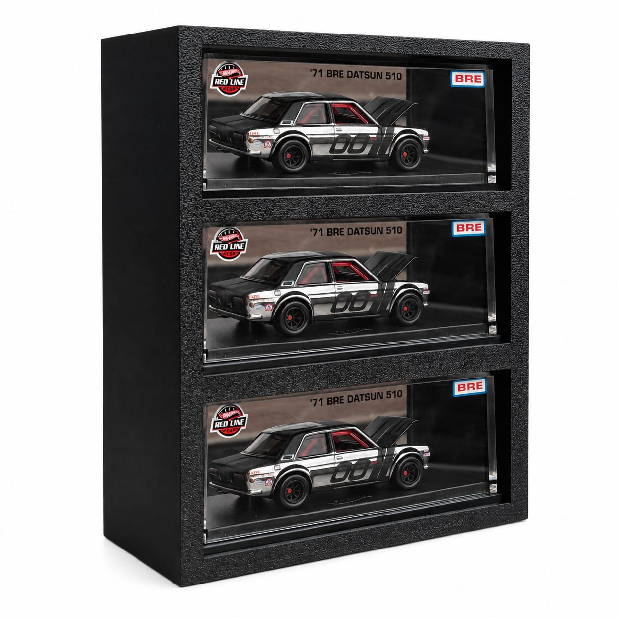 Stojak na 3 modele 1:64 w gablotkach - kompatybilny z Hot Wheels RLC