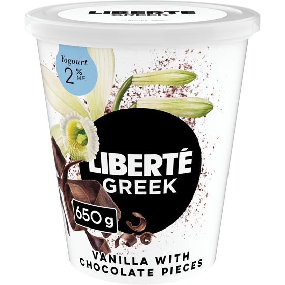 Liberte Greek Stracciatella 2% Yogurt, Vanilla with Chocolate Shavings, High Protein