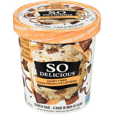 So Delicious Non-Dairy Frozen Dessert Peanut Butter Brownie Cashew Base Limited Edition