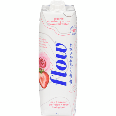 Flow Water Alkaline Spring Water Organic Strawberry + Rose Flavoured Water