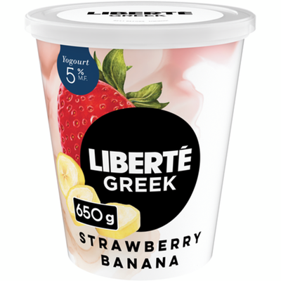 Liberte Greek 5% Extra Creamy Yogurt, Strawberry Banana, High Protein