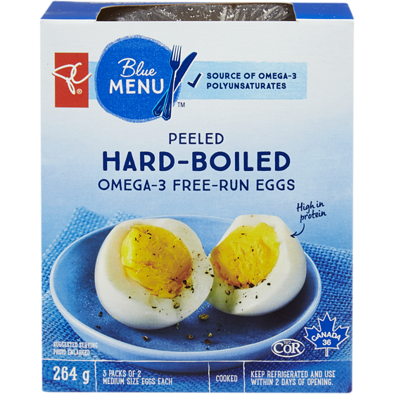 PC Blue Menu Blue Menu Peeled Hard Boiled Omega-3 Free Run Eggs