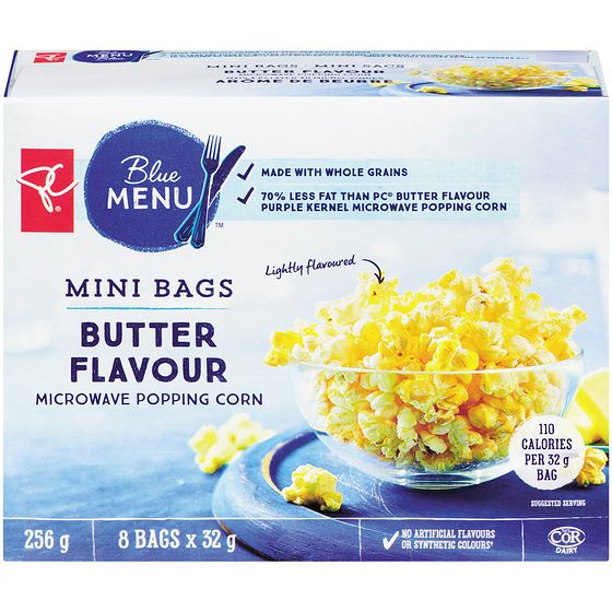 PC Blue Menu Butter Flavour Microwave Popcorn, Mini Bags