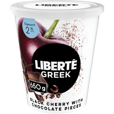 Liberte Greek Stracciatella 2% Yogurt, Cherry with Chocolate Shavings, High Protein