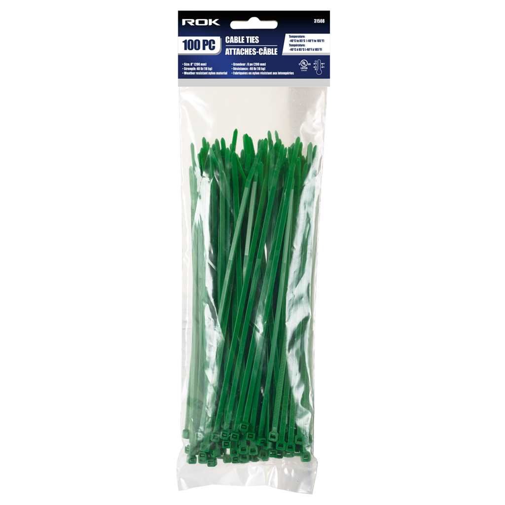 100 PC 8&quot; Cable Ties- Green