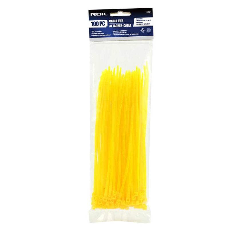 100 PC 8&quot; Cable Ties- Yellow