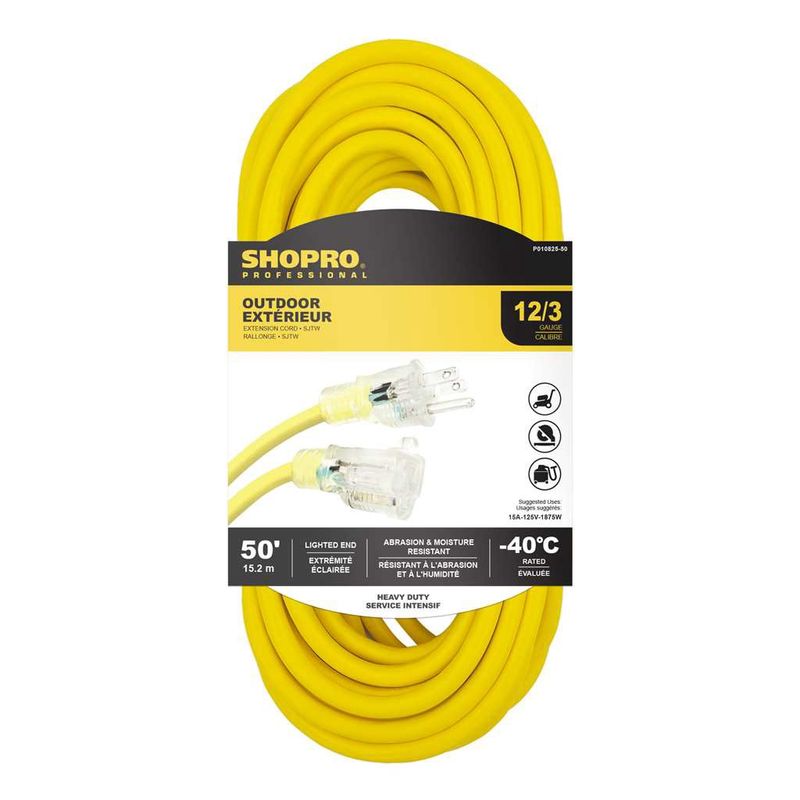 12/3 SJTW 50&#39; Lit End Outdoor Extension Cord Yellow