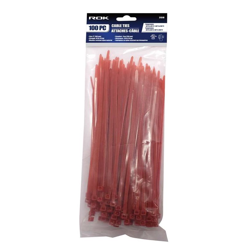 100 PC 8&quot; Cable Ties- Red