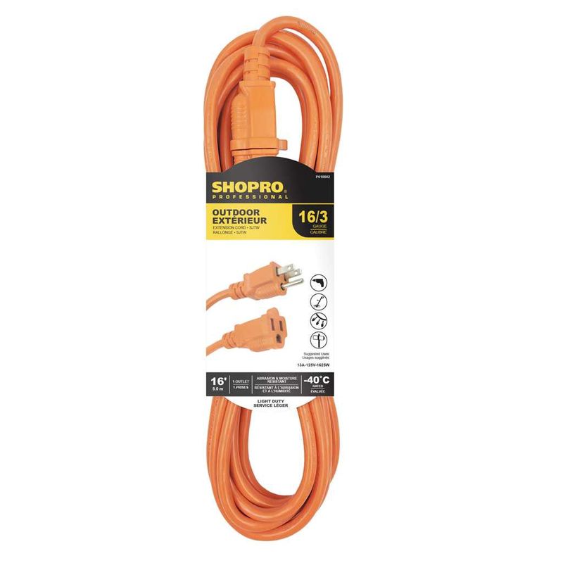 16/3 SJTW 16&#39; Outdoor Extension Cord Orange