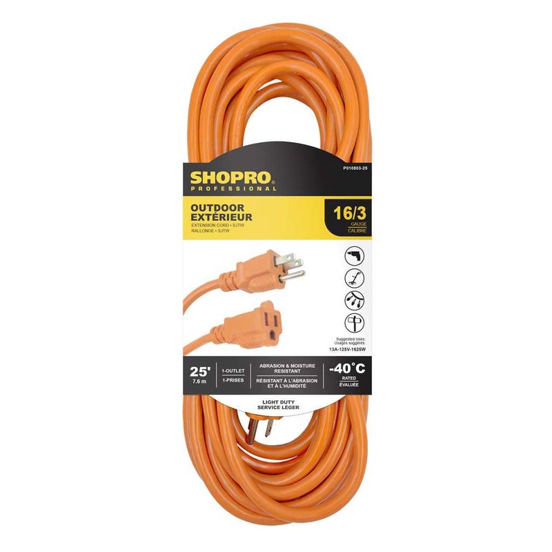 16/3 SJTW 25&#39; Outdoor Extension Cord Orange