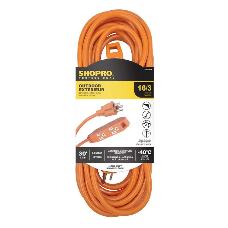 16/3 SJTW 3-Outlet 30&#39; Outdoor Extension Cord Orange
