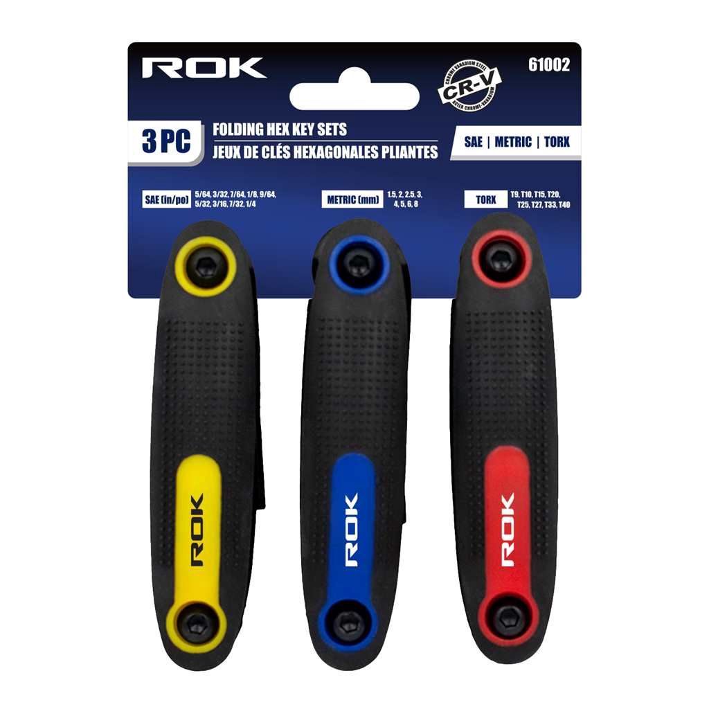 3 PC Folding Hex Key Sets - SAE/Metric/Torx Cr-V