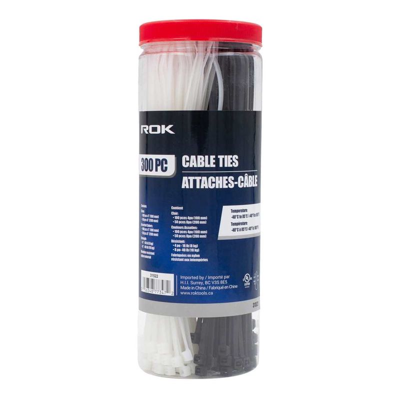 300 PC Assorted Cable Ties- Clear/Black