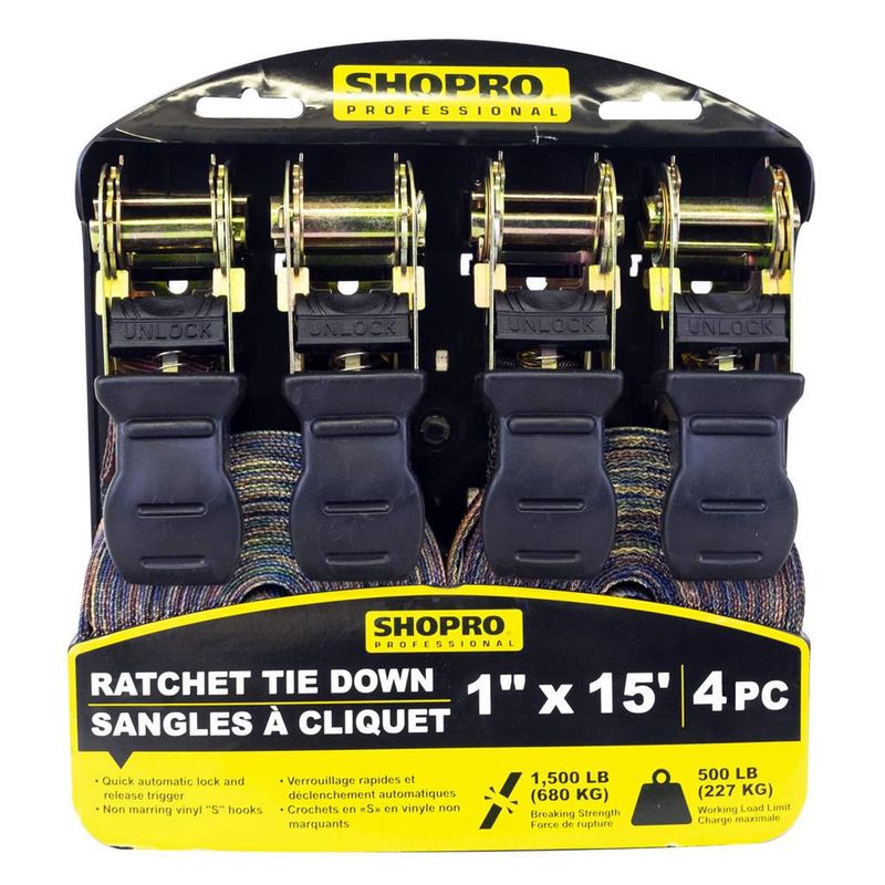 4 PC 1&quot; x 15&#39; Ratchet Tie Down- Camouflage