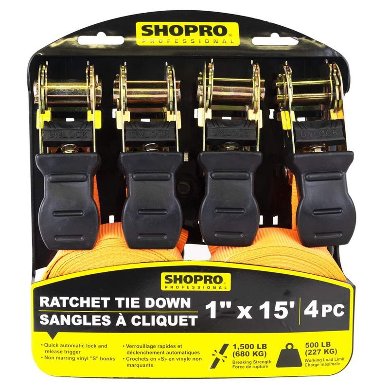 4 PC 1&quot;x15&#39; Ratchet Tie Down - Orange