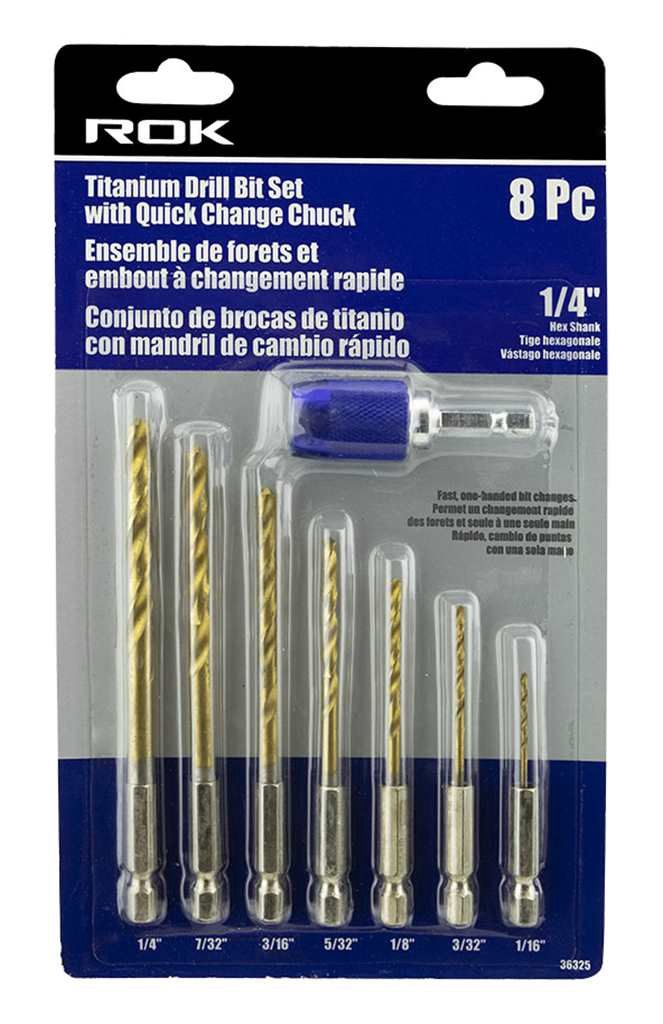 8 PC Hex Shank Titanium Drill Bit Set