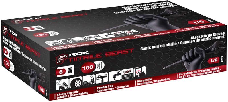Nitrile Gloves 8 Mil Black 100  Lrg