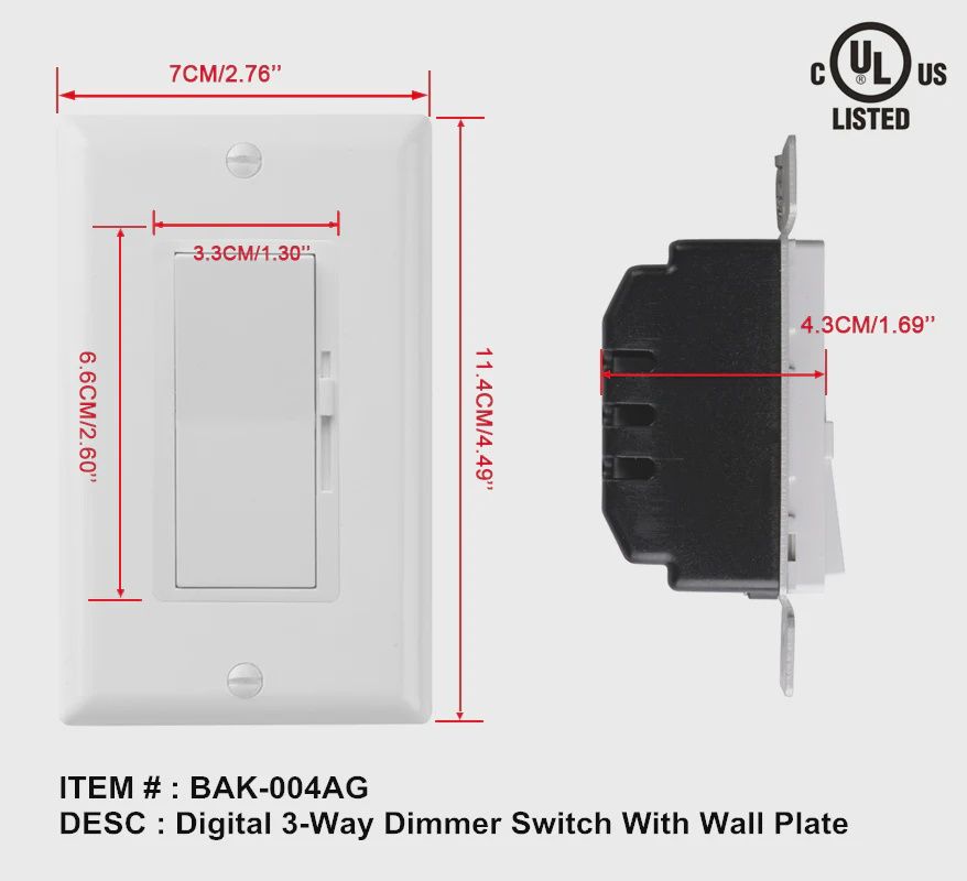 Dimmer Light Switch – 150W LED/CFL (BAK-004AG)