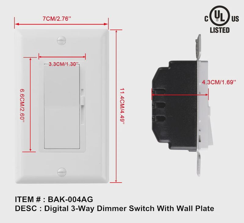 Dimmer Light Switch – 150W LED/CFL (BAK-004AG)