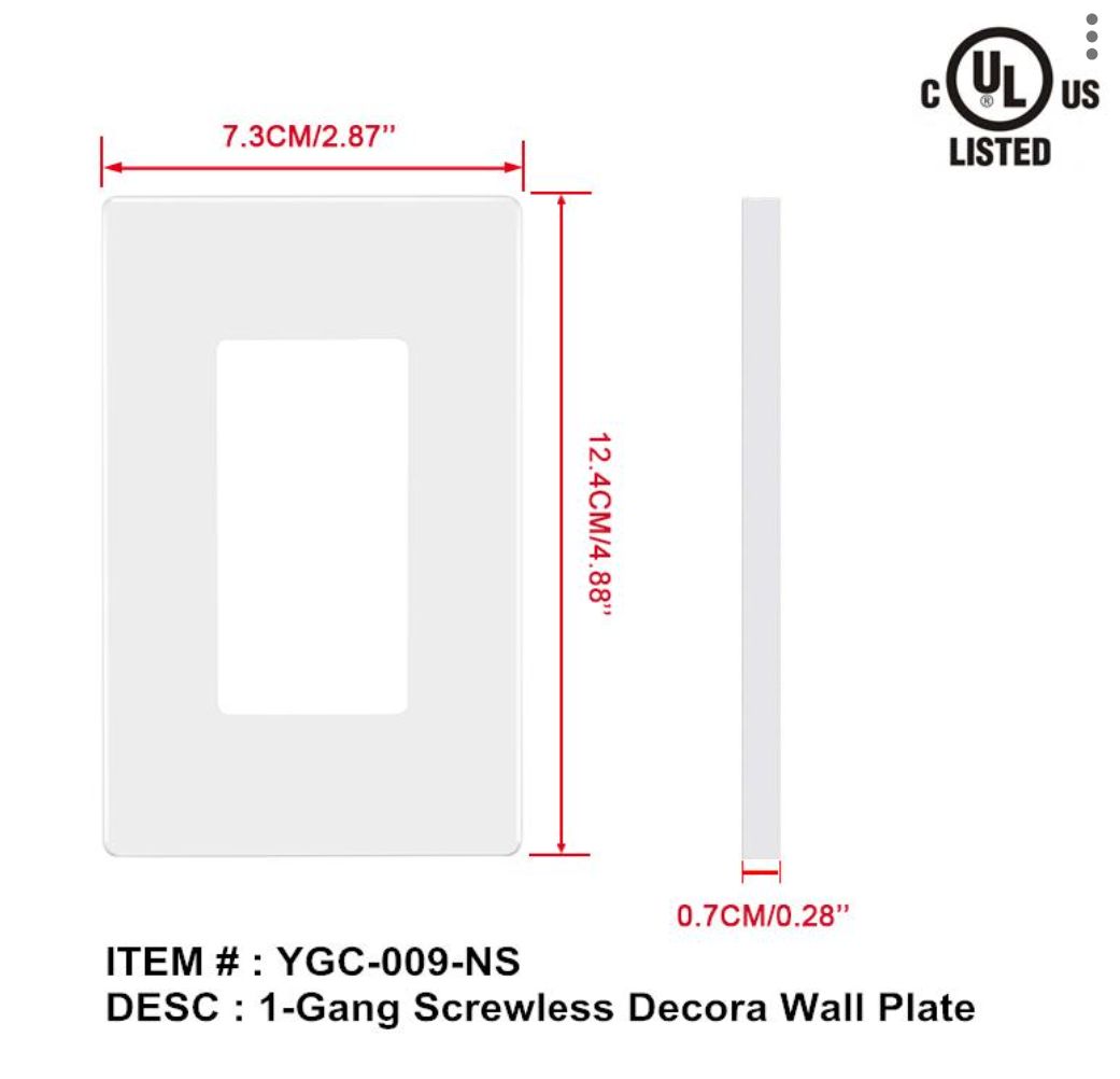 Screwless Cover Plate – 1-Gang White Decorative