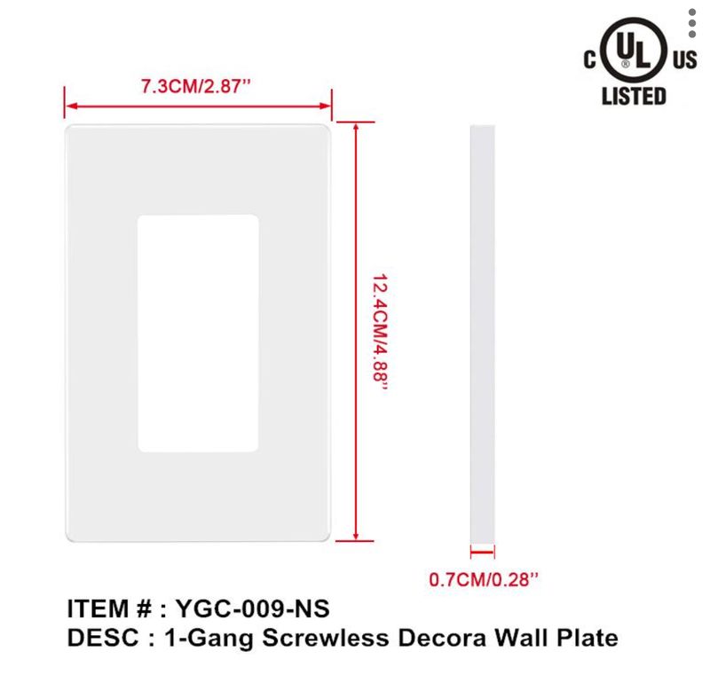 Screwless Cover Plate – 1-Gang White Decorative