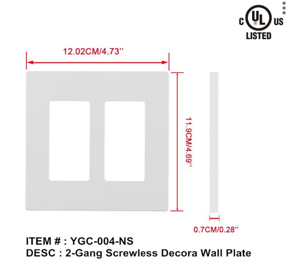 Cover Plate – 2-Gang White Decorative- Screwless