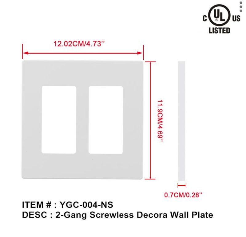 Cover Plate – 2-Gang White Decorative- Screwless