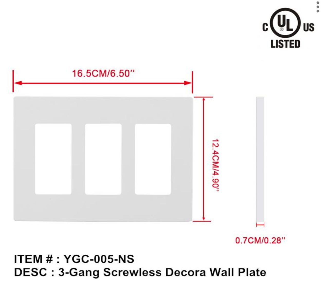 Cover Plate – 3-Gang White Decorative- Screwless
