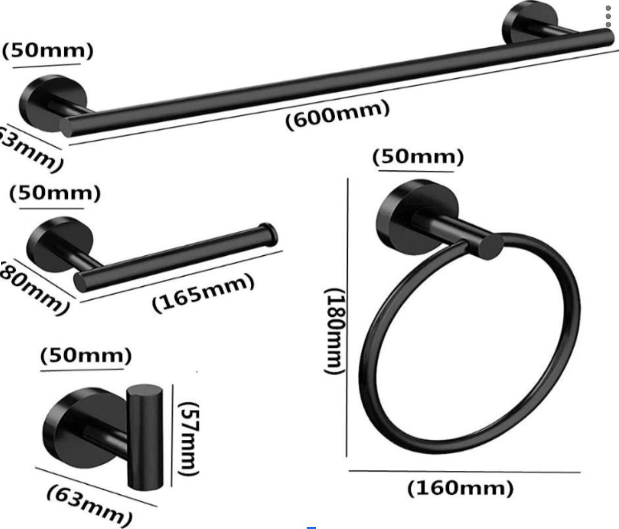 Bathroom Hardware Set – Round Black (4 Pc)