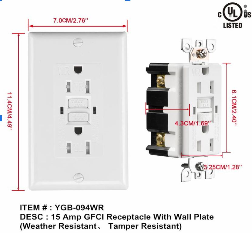 GFCI Outlet – 15A TR with 1-Gang Wall Plate
