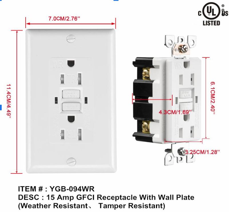 GFCI Outlet – 15A TR with 1-Gang Wall Plate