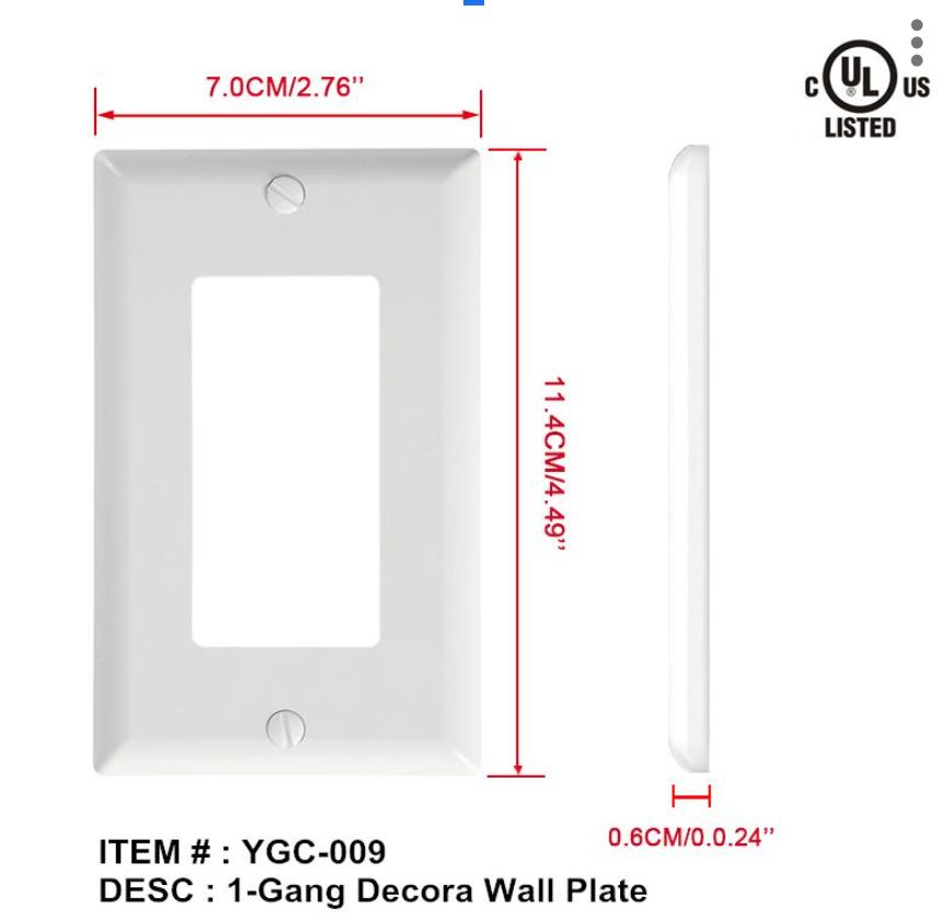 Switch Cover Plate – 1-Gang White (SCC-SR-1)
