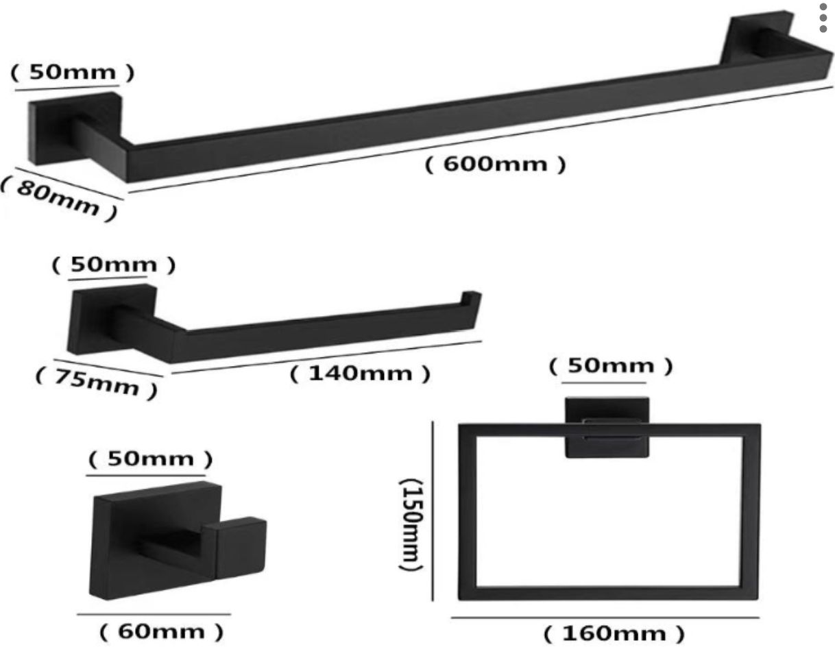 Bathroom Hardware Set – Square Black (4 Pc)